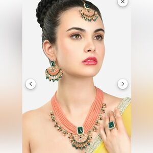 Elegant Coral and Green Necklace Set